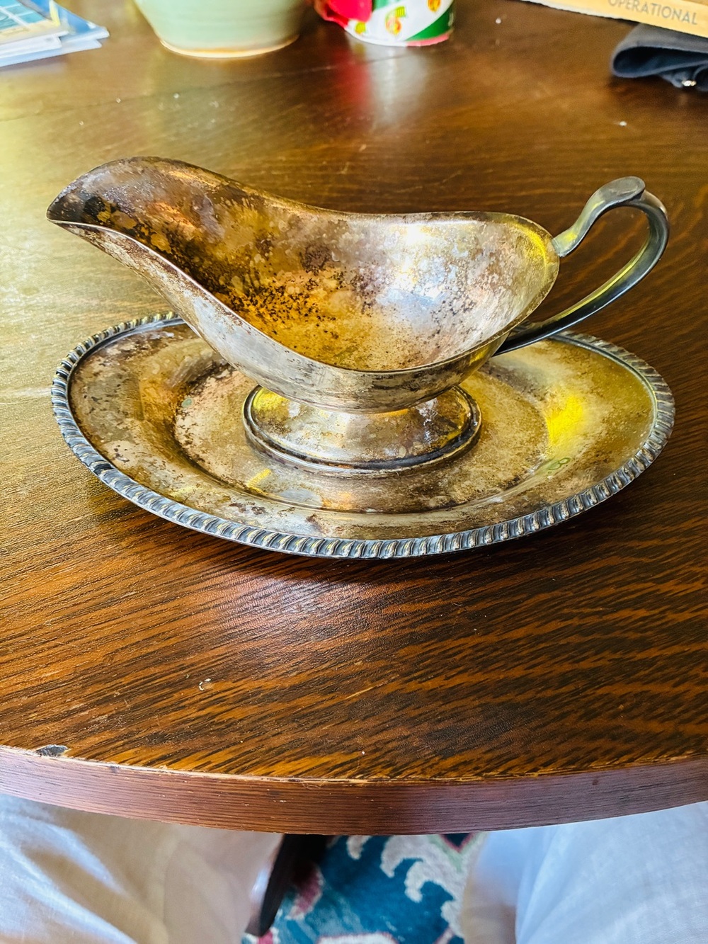 Antique Silver Gravy Boat with Underplate